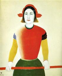 Girl with Red Flagpole - Kazimir Malevich