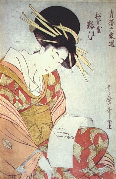 Courtesan writing a letter - Utamaro