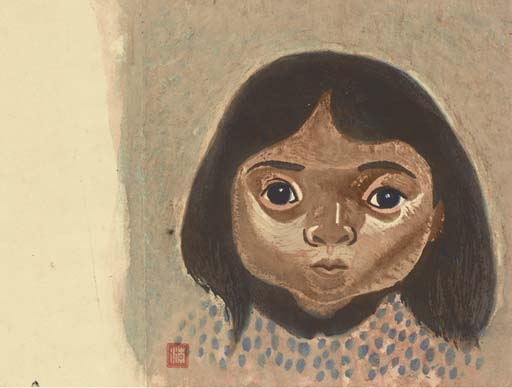 Naoko, portrait of the artist's daughter - Kiyoshi Saito