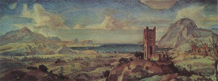 Mountain landscape with sea bay, c.1935 - Костянтин Богаєвський
