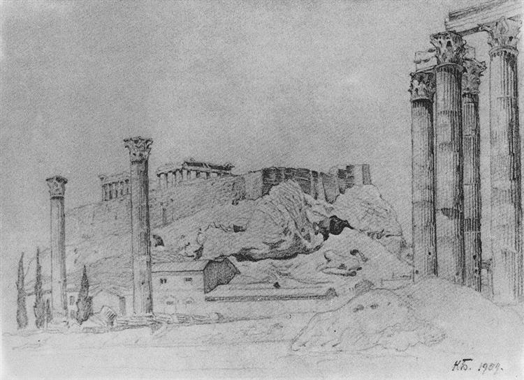 View Of the ancient Greek Acropolis, 1909 - Konstantin Fjodorowitsch Bogajewski