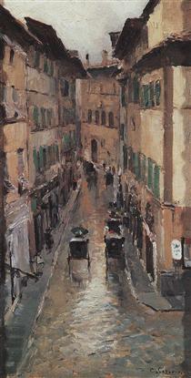 A Florence Street in the Rain - Konstantin Alexejewitsch Korowin