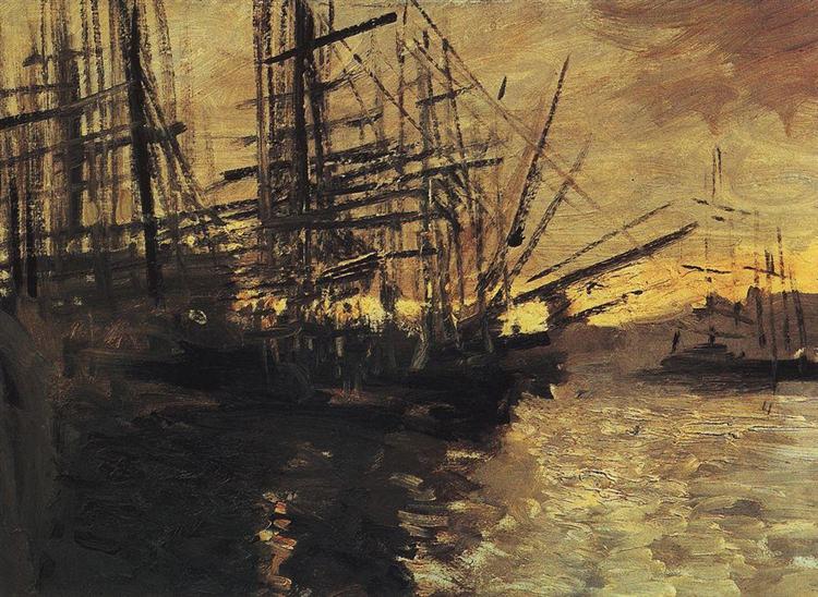 Ships in Marseilles Port, c.1890 - Костянтин Коровін