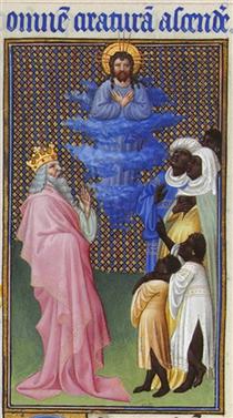 David Imagines Christ Elevated Above All Other Beings - Frères de Limbourg