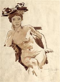 Female Semi-Nude with Hat - Ловис Коринт