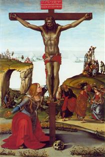 The Crucifixion with St. Mary Magdalen - 盧卡·西諾萊利