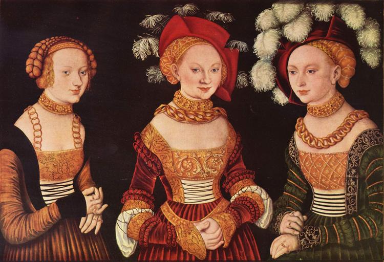 Three princesses of Saxony, Sibylla, Emilia and Sidonia, daughters of Duke Heinrich of Frommen, c.1535 - Lucas Cranach, o Velho