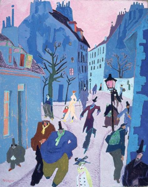In a Village Near Paris (Street in Paris, Pink Sky), 1909 - Лионель Фейнингер