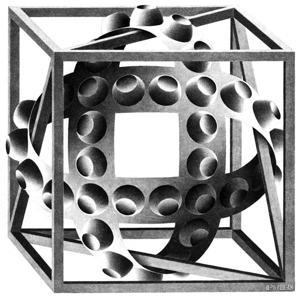 Cube with Magic Ribbons, 1957 - 艾雪