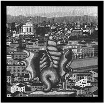 Rome and the Griffin of Borgheses - M. C. Escher