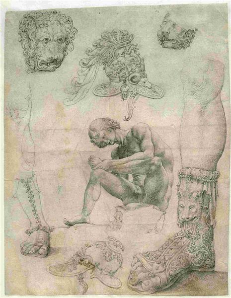 Sheet with a study after the Spinario and other sculptures, 1509 - Мабюз