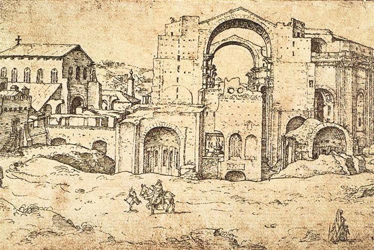 Construction of the new St Peter's Basilica in Rome, 1536 - Maarten van Heemskerck