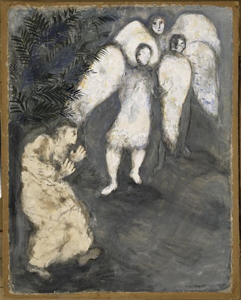 Abraham prostrated himself front of three angels, c.1931 - Marc Chagall