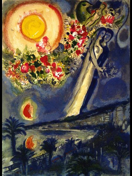 Lovers in the sky of Nice, 1964 - Marc Chagall