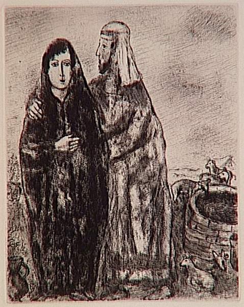 Meeting of Jacob and Rachel at the well (Genesis XXIX, 7, 10), c.1931 - Marc Chagall