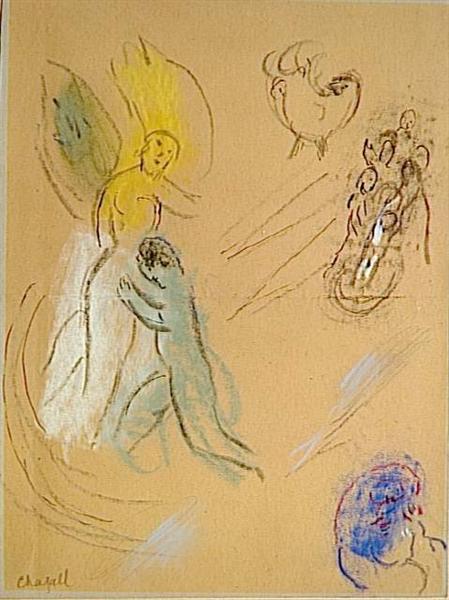 Study to "Jacob Wrestling with the Angel", c.1963 - Марк Шагал