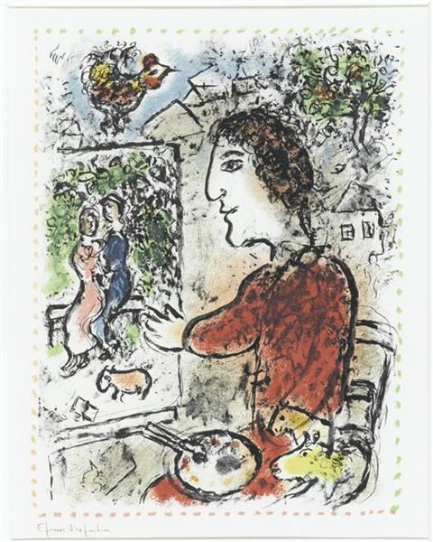 The painter in red jacket, 1984 - Marc Chagall