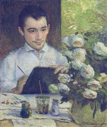 Pierre Bracquemond painting a bouquet of flowers - Marie Bracquemond