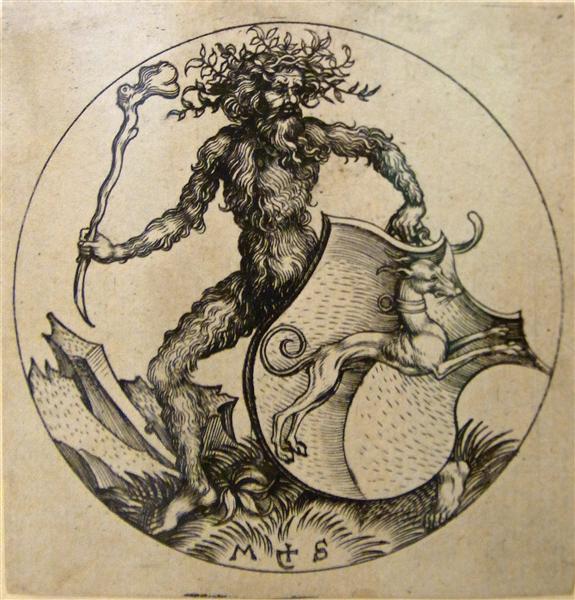 Wild man with shield, 1480 - 1490 - Мартин Шонгауэр