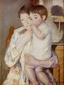 Baby in His Mother`s arms, sucking his finger - Mary Cassatt
