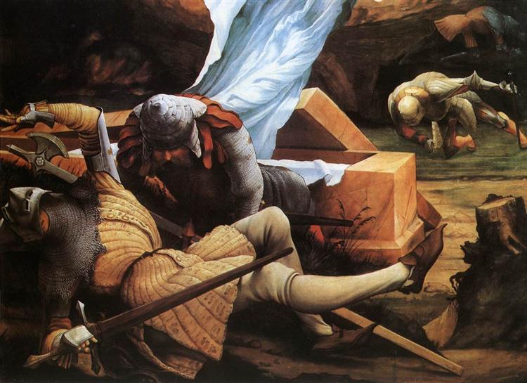 Soldiers Guarding Christ's Tomb at the Resurrection (detail from the Isenheim Altarpiece), c.1512 - c.1516 - Матиас Грюневальд