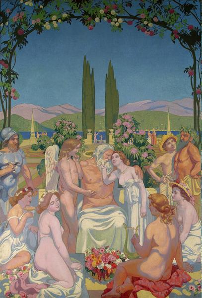 The Story of Psyche: panel 5. In the Presence of the Gods Jupiter Bestows Immortality on Psyche and Celebrates Her Marriage to Eros, 1908 - Maurice Denis