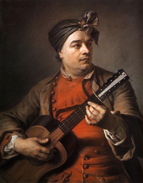 Jacques Dumont le Romain playing the guitar - Морис Кантен де Латур