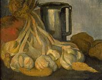 A Bunch of Garlic and a Pewter Tankard - Meyer de Haan