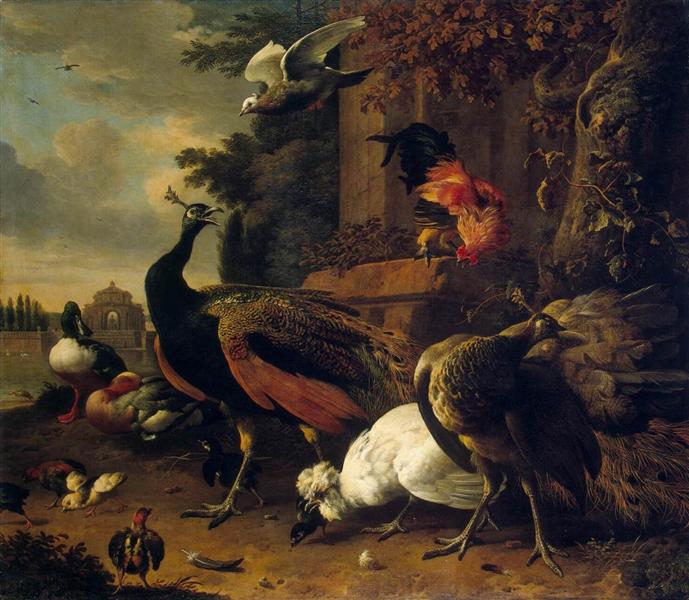 Птицы в парке, 1686 - Мельхиор де Хондекутер