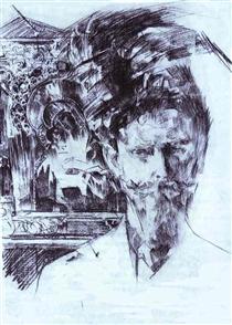 Portrait of Doctor Fiodor Usoltsev with an Icon in the Background - Mikhail Vrubel