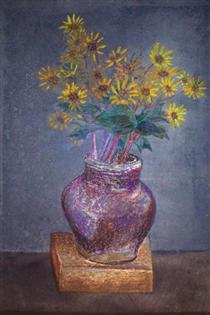 Homemade Painting of a Homemade Bouquet of Sand Dune Daisies in a Homemade Vase - Morris Graves