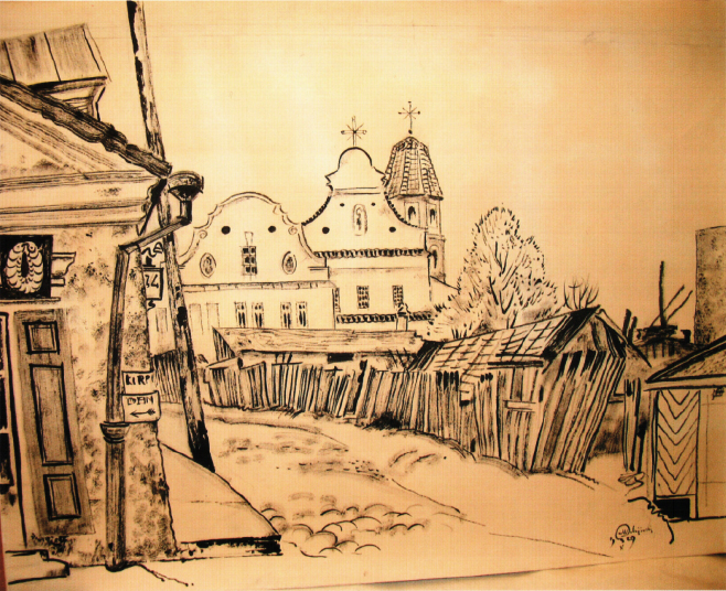 Old city in Kaunas, 1923 - Mstislaw Walerianowitsch Dobuschinski