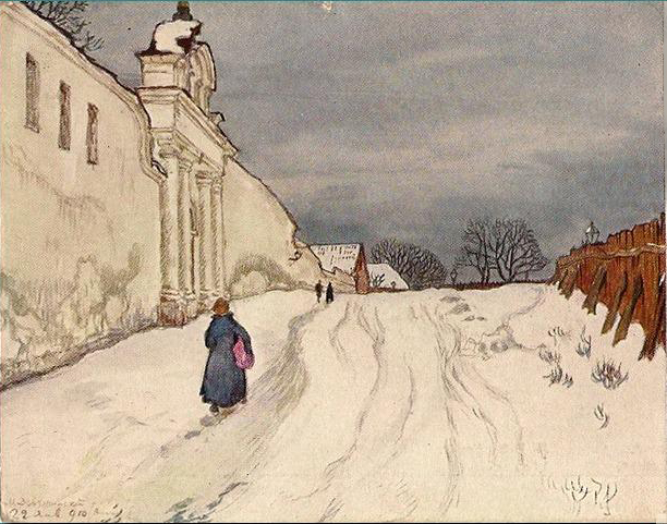 Vilna under the snow - Mstislaw Walerianowitsch Dobuschinski