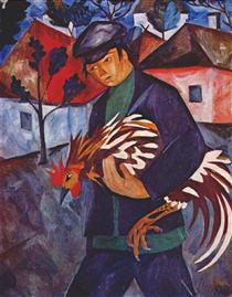 Boy with rooster - Natalia Goncharova