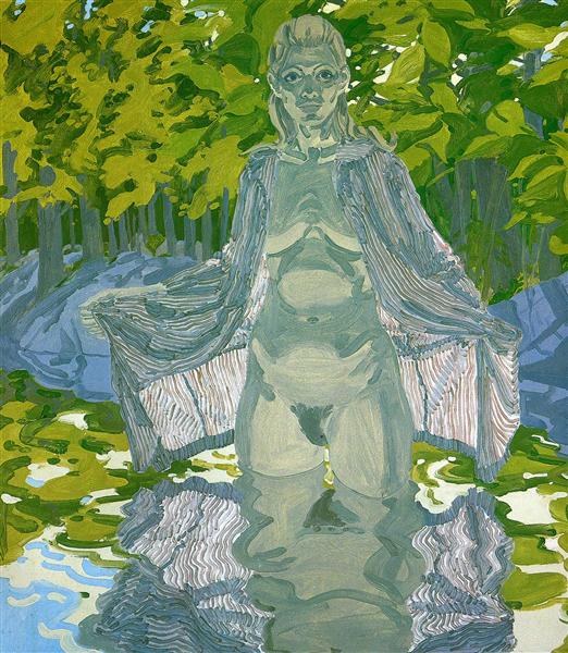 Nude in Striped Robe - Neil Welliver