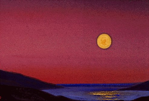 Himalayas with setting moon, c.1943 - Nikolai Konstantinovich Roerich
