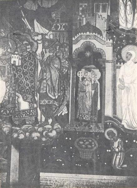 Kneeling warriors (Study of murals for the chapel in Pskov), 1914 - Nicholas Roerich