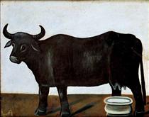 Black buffalo on a white background (part of diptych) - Niko Pirosmani