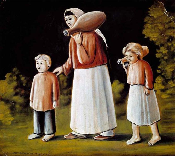Georgian woman with children - Нико Пиросмани