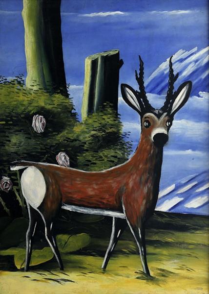 Roe deer with a Landscape in the Background, 1913 - Niko Pirosmani
