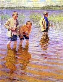 An Afternoon Fishing - Nikolay Bogdanov-Belsky