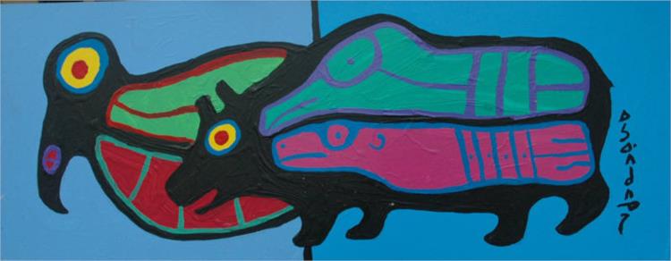 Sacred Bear And Bird, 1996 - Norval Morrisseau