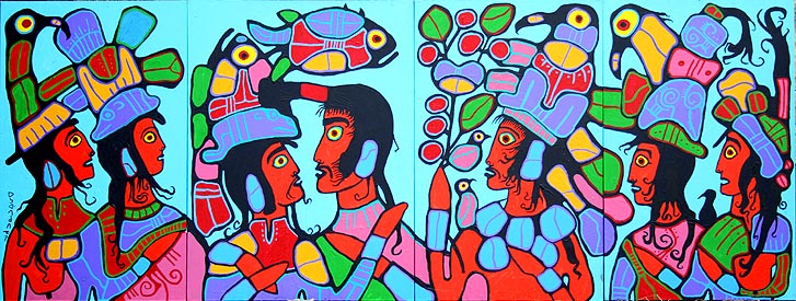 The Shaman and His Apprentice and Five Wives - Norval Morrisseau