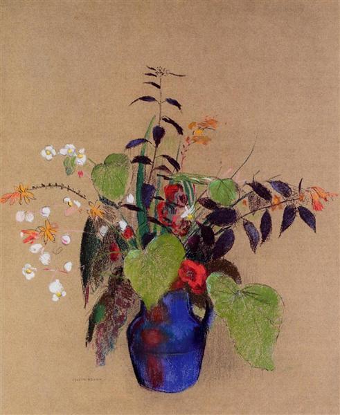 Flowers in a Blue Jug, c.1910 - 奥迪隆·雷东
