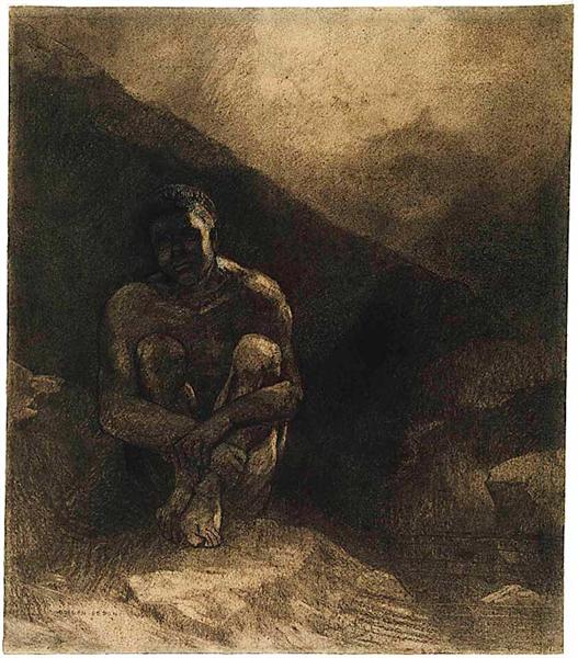 Primitive Man Seated in Shadow - Odilon Redon