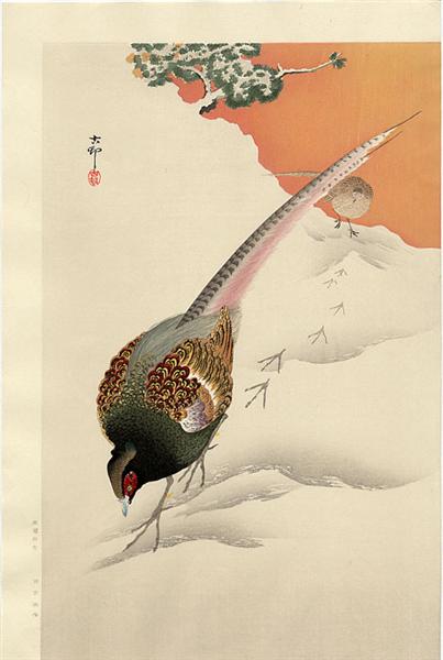 A Pair of Pheasants in the Snow, c.1910 - 小原古邨