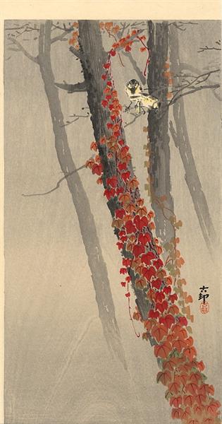 Great tits on a branch, c.1910 - Koson Ohara