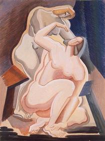 Two Nude Female Figures (Seated and Bending) - Oleksandr Arjípenko