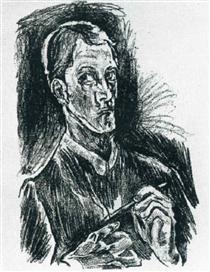 Self-Portrait (bust with pen) - Oskar Kokoschka