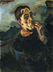 Self-Portrait with Hand by his face. - Oskar Kokoschka